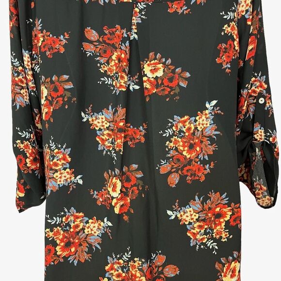 DANIEL RAINN Black Red Floral V-Neck Long Sleeve Oversized Loose Fit sz L Large - Picture 13 of 16